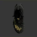Black Modern Lifestyle Sneakers Featuring Yellow Logo And Thick Sole Design