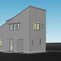 Modern Public Office Space Exterior With Gray Sloped Roof Windows And Door Design
