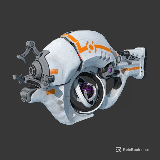 Futuristic Sci Fi Energy Gun With White Orange Accents And Purple Core 3d model 