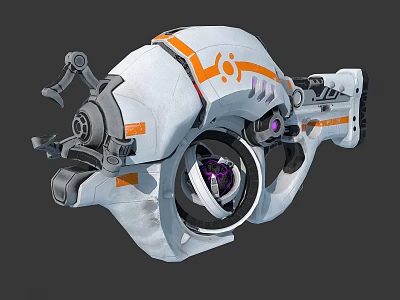 Futuristic Sci Fi Energy Gun With White Orange Accents And Purple Core 3d model