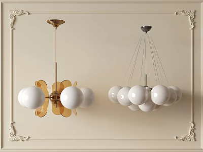 Stylish Chandeliers Featuring Multiple White Spheres Gold Accents And Hanging Design On Decorative Wall 3d model