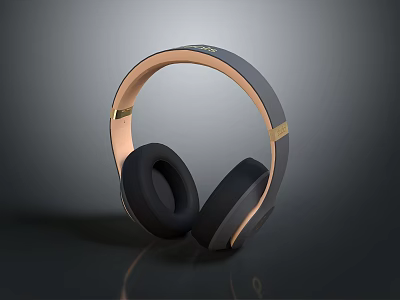 Modern Over Ear Headphones Electronic Device With Gray Gold Design And Comfortable Earpads 3d model