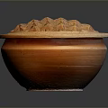 Round Bowl Shaped Sculpture Carving With Spiked Texture And Orange Beige Tones