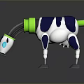 Mechanical Cow Robot Design With Blue White Body Green Parts And Reflective Surface