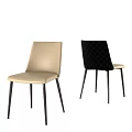 Modern Leather Dining Chairs With Diamond Pattern Back And Black Metal Legs 3d model