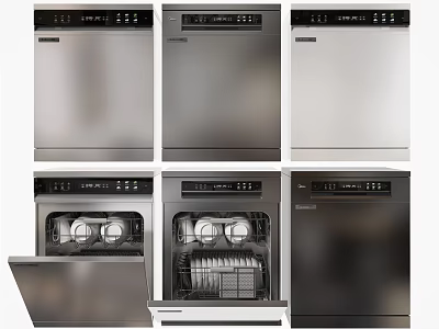Modern Stainless Steel Dishwashers Showcasing Interior And Exterior Designs For Kitchen 3d model