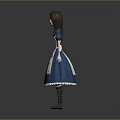 Game Film Character 3D Model With Blue Dress White Apron Red Heart Patterns Brown Hair
