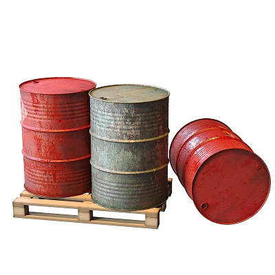 Vintage Industrial Decorative Ornament Set With Red Green Barrels On Wooden Pallet 3d model