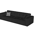 Black Leather Two Seater Sofa with Tufted Backrest and Seat and Plaid Decorative Cushion