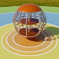 Outdoor Playground Equipment Orange Spherical Metal Frame Structure With Colorful Circular Ground In Park