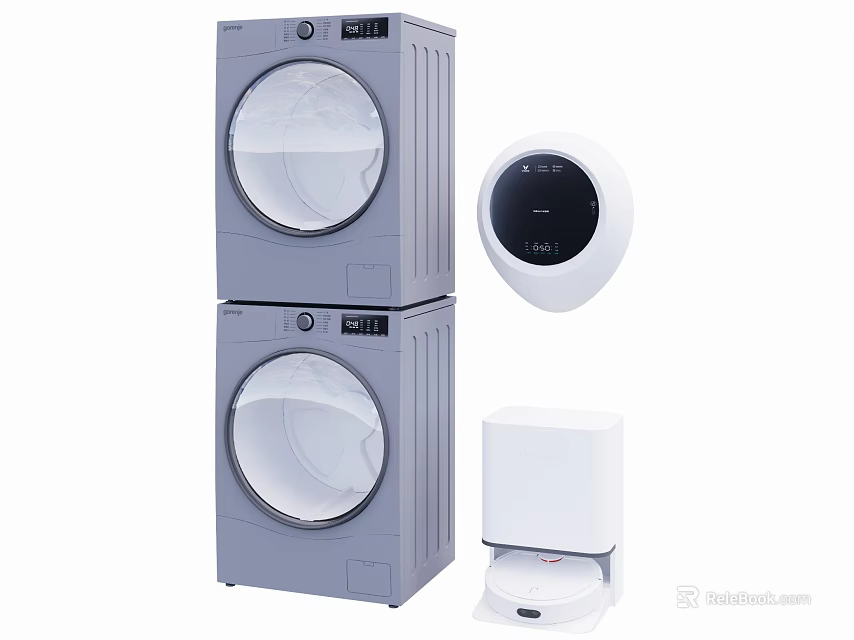 Stacked Drum Washing Machine With Round Control Panel And White Base Unit 3d model 