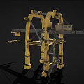 Cartoon Style Yellow Crane Mechanical Structure with Extended Arm and Hanging Hook