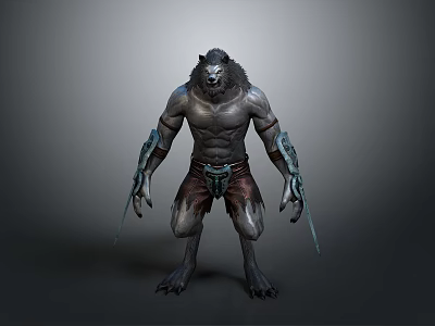 Beast Like Character With Muscular Body Furry Head Armor Arms And Sharp Claws 3d model
