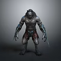 Beast Like Character With Muscular Body Furry Head Armor Arms And Sharp Claws