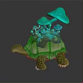 Fantasy Turtle Game And Movie Character With Teal Mushrooms And Moss On Shell