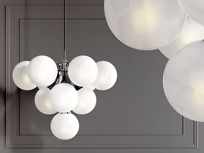 Modern Chandelier With Cluster Of White Globe Lights Hanging Against Gray Wall 3d model