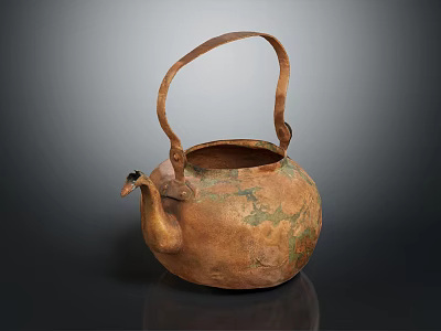 Vintage Copper Kettle With Rustic Surface And Curved Handle For Daily Use 3d model