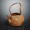 Vintage Copper Kettle With Rustic Surface And Curved Handle For Daily Use 3d model