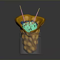 Green Ice Cream Ball With Colorful Sprinkles In Yellow Wrapper And Metal Container