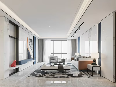 Modern Living and Dining Room Interior Design With Sofa Coffee Table And Area Rug 3d model