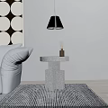 Modern Stone Side Table In Living Room With White Sofa Rug And Diffuser 3d model