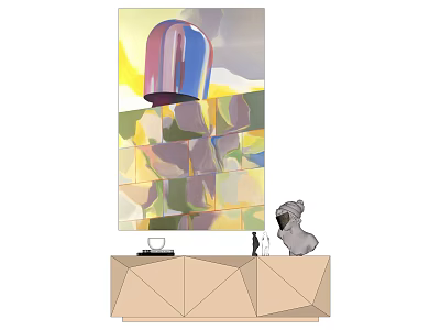 Modern Interior With Colorful Abstract Art Geometric Wall Table Lamp And Decorative Sculpture 3d model