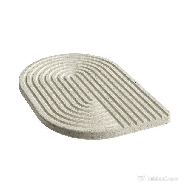 Light Gray Oval Shaped Tray With Concentric Grooves And Linear Patterns 3d model 