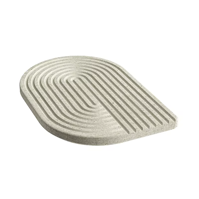 Light Gray Oval Shaped Tray With Concentric Grooves And Linear Patterns 3d model