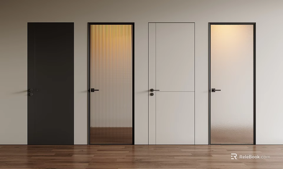 Modern Swing Interior Doors With Black White Glass Panels And Sleek Design Features 3d model 