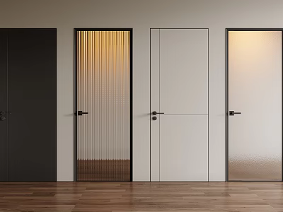 Modern Swing Interior Doors With Black White Glass Panels And Sleek Design Features 3d model