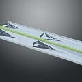 Modern Long Structure With Triangular Roofs Green Planting Strip And Street Lamps