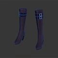 Purple Knee High Boots with Straps and Square Buckles Mid Heel Design