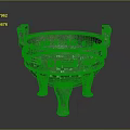 Ancient Bronze Tripod Cauldron With Decorative Patterns Two Side Handles And Three Legs 3d model