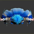 Anime Character With Blue Hair Blue Cape And White Outfit Standing With Light Particles