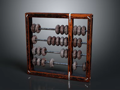 Traditional Wooden Abacus With Classic Frame And Brown Beads On Rods 3d model