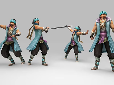 Game and Movie Character Blue Purple Outfit Multiple Action Poses Holding Sword Long Hair 3d model