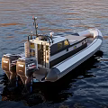 Sleek Modern Yacht Sailing On Calm Blue Sea With Rippling Water Surface
