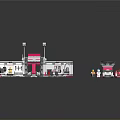 Red Racing Car At Pink White Garage With Worker And Driver Figures
