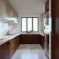 Modern Kitchen Interior With Wooden Cabinets Countertop And Stainless Steel Appliances