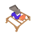 Industrial Crusher Machine with Wooden Frame Gray Hopper Blue Red Components and Gears