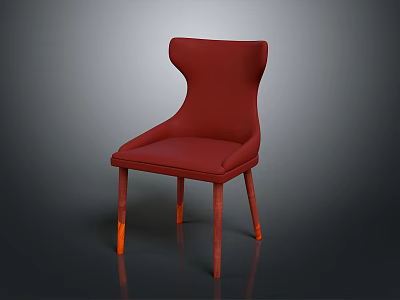 Modern Red Chair with Curved Back Armrest and Wooden Legs Design 3d model