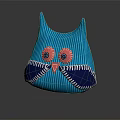 Owl Shaped Blue Striped Pillow With Pink Eyes And Stitched Details