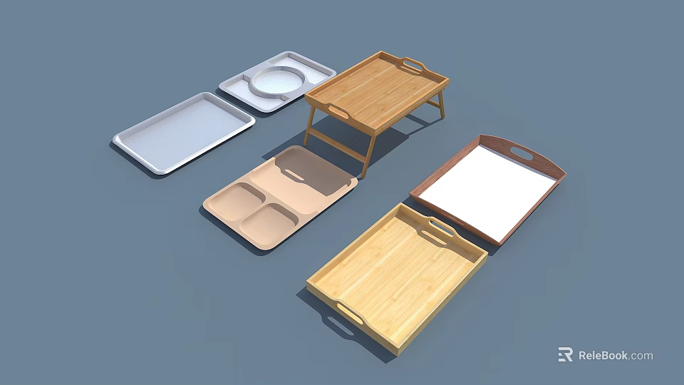 Various Home Living Serving Trays And Portable Wooden Tables With Handles And Divided Compartments 3d model 