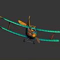 Space Themed Toy Biplane Model With Turquoise Orange Body And Shark Decals Propeller