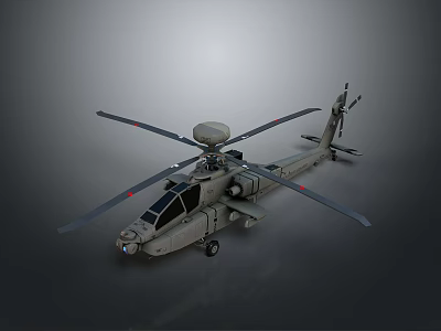 Military Attack Helicopter With Radar Dome Rotor Blades And Weapon Mounts 3D Render 3d model