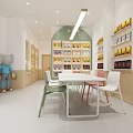 Modern Kindergarten Interior With Colorful Reception Desk Bookshelves Stairs And Cloud Decorations