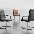 Modern Office Chairs With Black Brown Leather Seats And Metal Frames 3d model