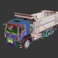 Blue Cab White Bed Dump Truck Model With Multiple Wheels And Reflective Surface