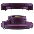Elegant Purple Curved Tufted Sofa With Gold Round Center Table