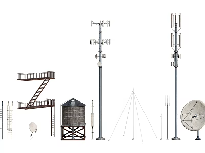 Industrial Equipment Featuring Water Tower Antennas Dishes Ladders And Metal Structures 3d model